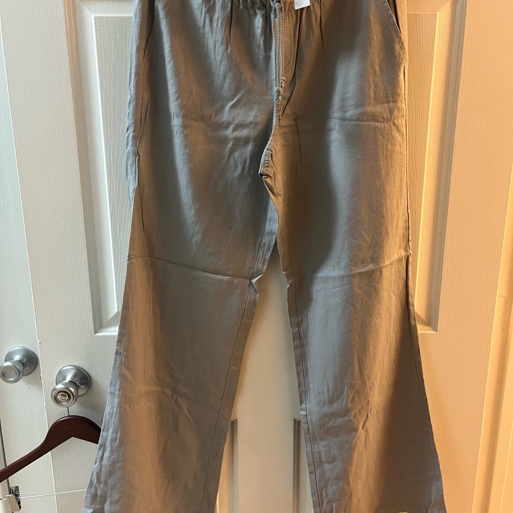 New York & Company Women's Wide Leg Linen Pants - Light Gray